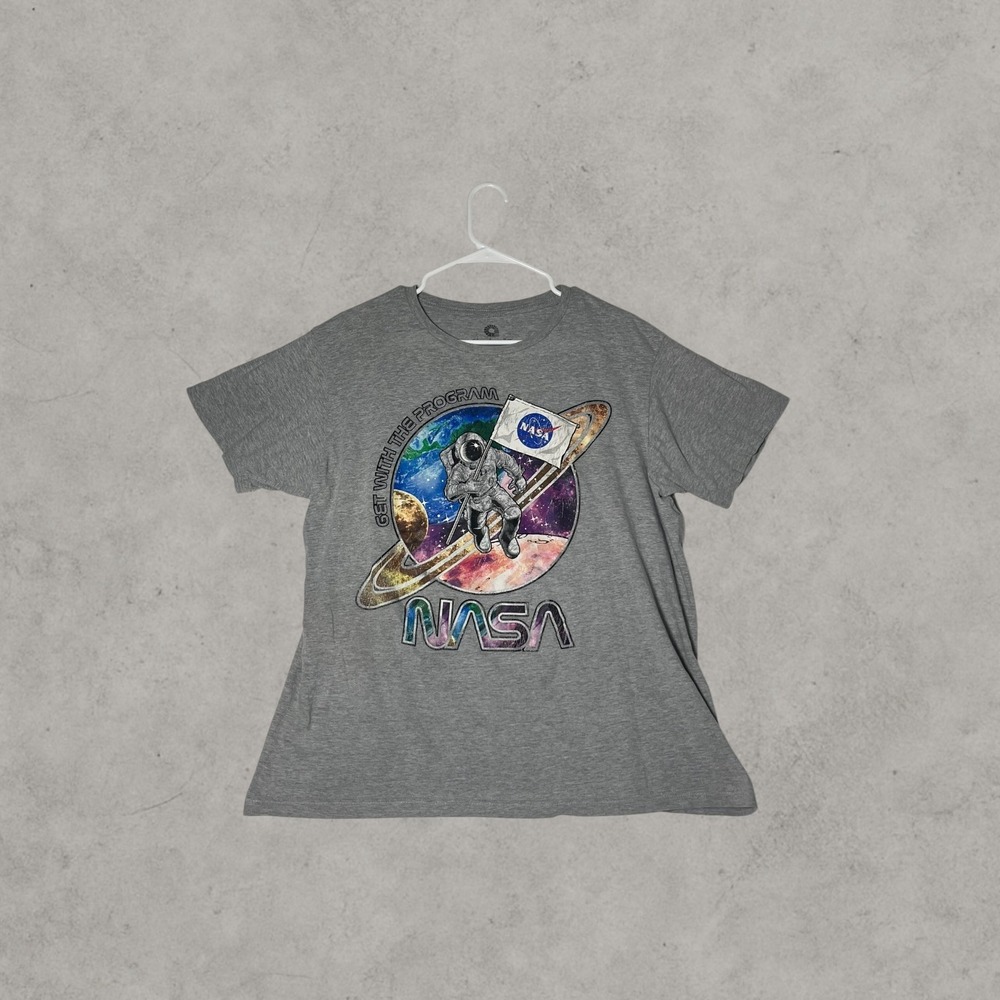 NASA Get With The Program Astronaut Graphic T-Shirt Gray Mens Large L